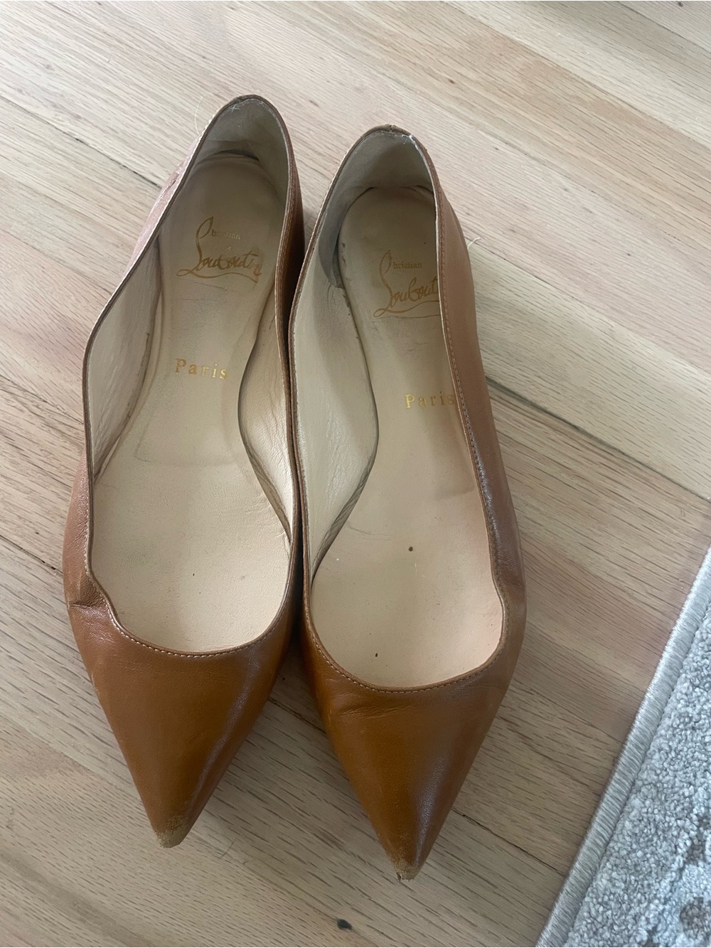 Authentic Christian Louboutin Cognac Pointed-Toe Leather Flats - Picture 6 of 7